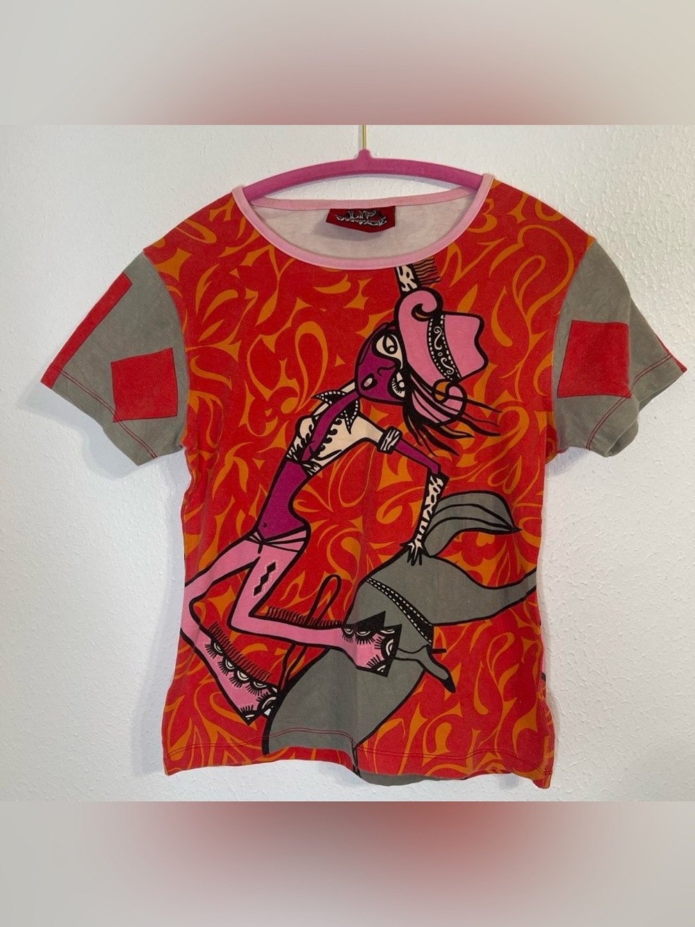 Lip Service Red Tee with Pink Graphic Mermaid Print